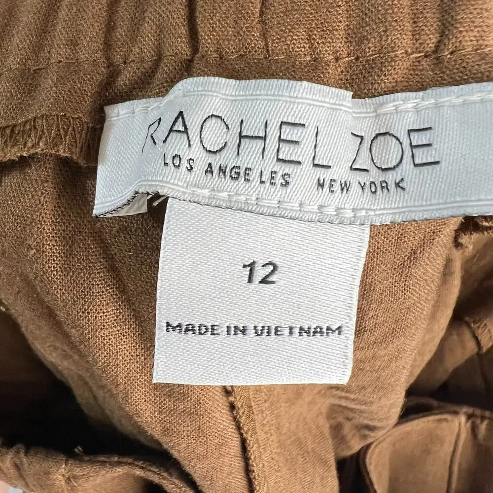 Rachel‎ Zoe Pants Womens 12 Brown Linen Blend Tapered Classic Boho Basic - Picture 4 of 7